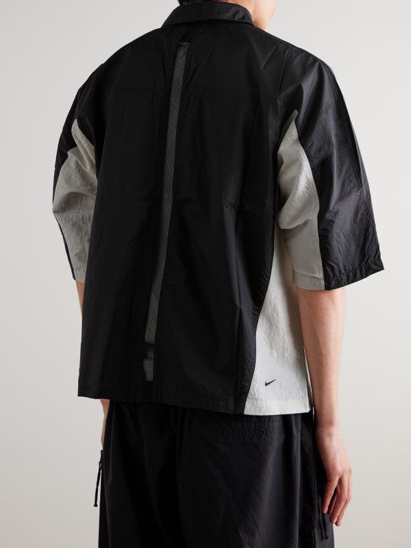 Two-Tone Panelled Crinkled-Shell Shirt - BK Two-Tone Panelled Crinkled-Shell Shirt - BK