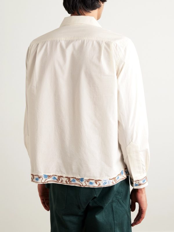 Nouveau Vine Camp-Collar Embroidered Cotton-Poplin Shirt - BK Nouveau Vine Camp-Collar Embroidered Cotton-Poplin Shirt - BK