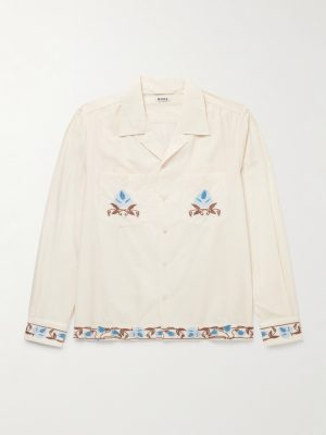 Nouveau Vine Camp-Collar Embroidered Cotton-Poplin Shirt Nouveau Vine Camp-Collar Embroidered Cotton-Poplin Shirt