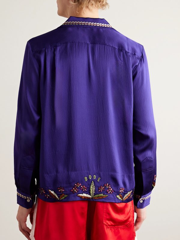 Dream Souvenir Camp-Collar Embroidered Hammered-Silk Shirt - BK Dream Souvenir Camp-Collar Embroidered Hammered-Silk Shirt - BK