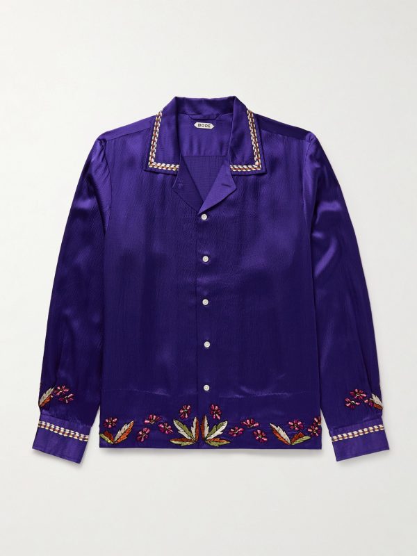 Dream Souvenir Camp-Collar Embroidered Hammered-Silk Shirt Dream Souvenir Camp-Collar Embroidered Hammered-Silk Shirt