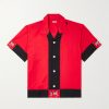 Camp-Collar Embroidered Two-Tone Cotton Shirt Camp-Collar Embroidered Two-Tone Cotton Shirt