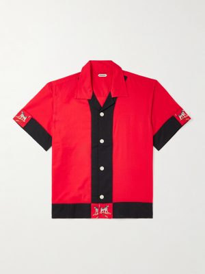 Camp-Collar Embroidered Two-Tone Cotton Shirt Camp-Collar Embroidered Two-Tone Cotton Shirt