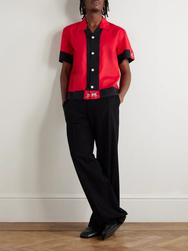Camp-Collar Embroidered Two-Tone Cotton Shirt - OU Camp-Collar Embroidered Two-Tone Cotton Shirt - OU