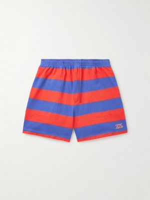Clubhouse Wide-Leg Logo-Embroidered Striped Cotton-Jersey Shorts Clubhouse Wide-Leg Logo-Embroidered Striped Cotton-Jersey Shorts