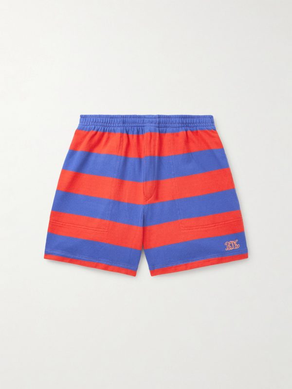 Clubhouse Wide-Leg Logo-Embroidered Striped Cotton-Jersey Shorts