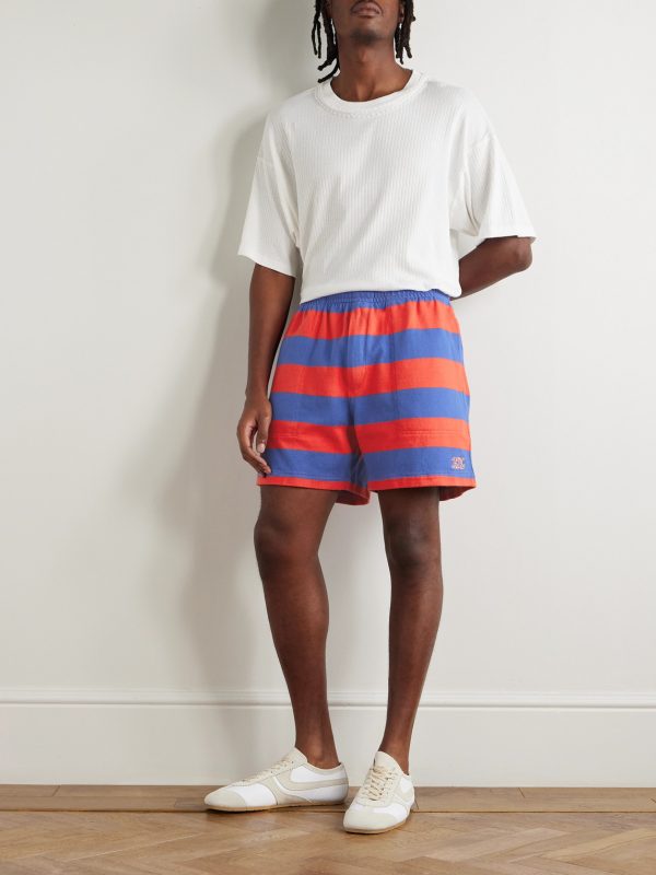 Clubhouse Wide-Leg Logo-Embroidered Striped Cotton-Jersey Shorts - OU