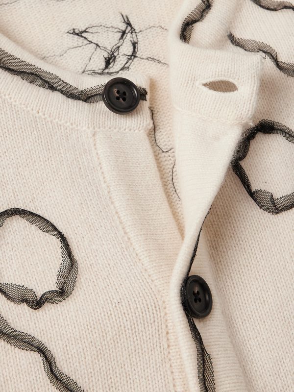 Winter Garden Tulle-Appliquéd Cashmere Cardigan - CU Winter Garden Tulle-Appliquéd Cashmere Cardigan - CU