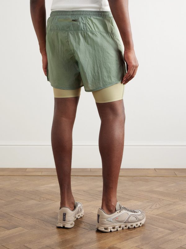 Straight-Leg Layered Logo-Print Stretch-Jersey and Shell Drawstring Shorts - BK Straight-Leg Layered Logo-Print Stretch-Jersey and Shell Drawstring Shorts - BK