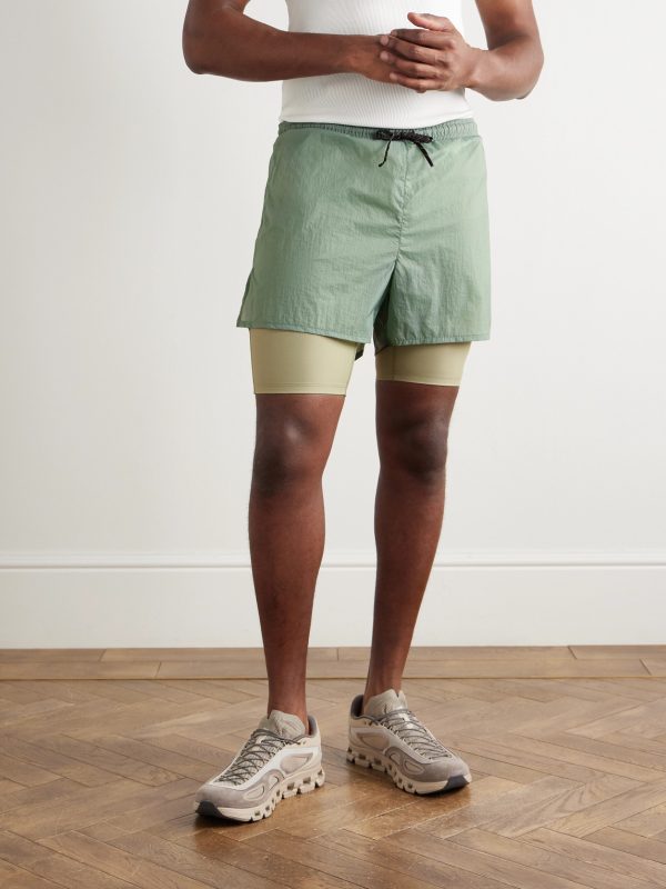 Straight-Leg Layered Logo-Print Stretch-Jersey and Shell Drawstring Shorts - FR Straight-Leg Layered Logo-Print Stretch-Jersey and Shell Drawstring Shorts - FR