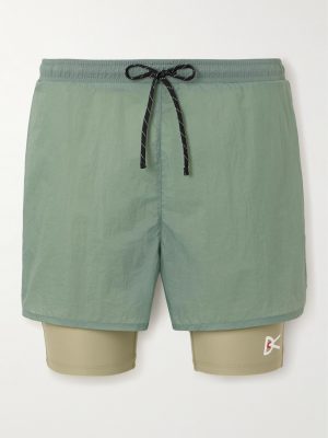 Straight-Leg Layered Logo-Print Stretch-Jersey and Shell Drawstring Shorts Straight-Leg Layered Logo-Print Stretch-Jersey and Shell Drawstring Shorts