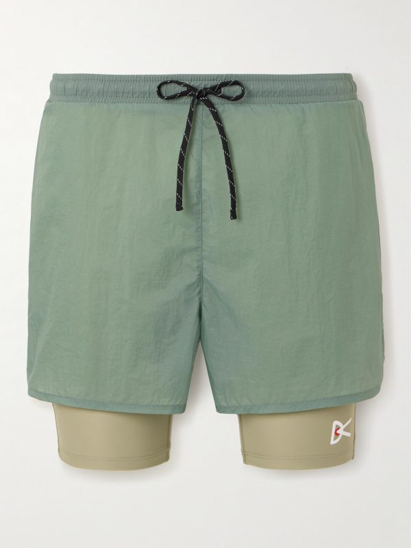 Straight-Leg Layered Logo-Print Stretch-Jersey and Shell Drawstring Shorts Straight-Leg Layered Logo-Print Stretch-Jersey and Shell Drawstring Shorts