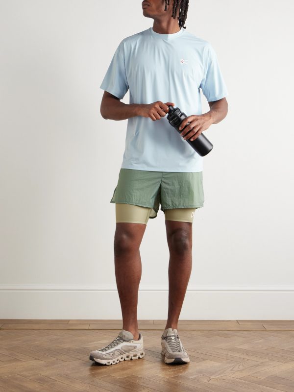 Straight-Leg Layered Logo-Print Stretch-Jersey and Shell Drawstring Shorts - OU Straight-Leg Layered Logo-Print Stretch-Jersey and Shell Drawstring Shorts - OU