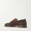 Leather-Trimmed Suede Penny Loafers - BK Leather-Trimmed Suede Penny Loafers - BK