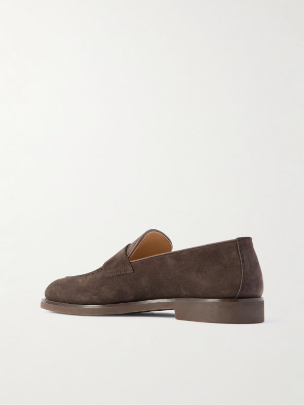Leather-Trimmed Suede Penny Loafers - BK Leather-Trimmed Suede Penny Loafers - BK