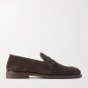 Leather-Trimmed Suede Penny Loafers Leather-Trimmed Suede Penny Loafers