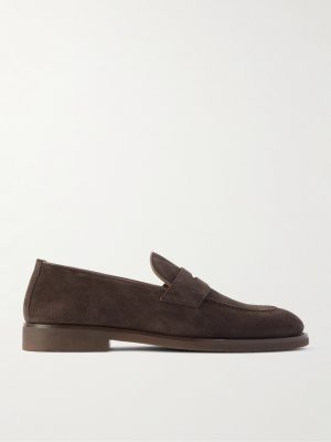 Leather-Trimmed Suede Penny Loafers