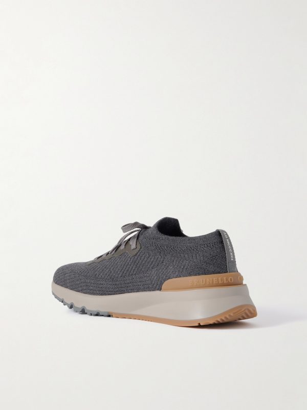 Leather-Trimmed Stretch-Knit Sneakers - BK Leather-Trimmed Stretch-Knit Sneakers - BK