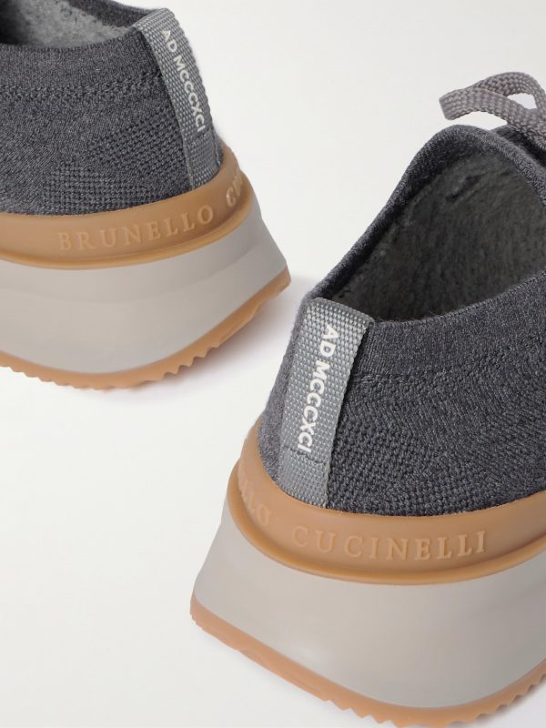 Leather-Trimmed Stretch-Knit Sneakers - CU Leather-Trimmed Stretch-Knit Sneakers - CU