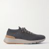 Leather-Trimmed Stretch-Knit Sneakers Leather-Trimmed Stretch-Knit Sneakers