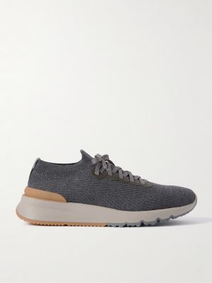 Leather-Trimmed Stretch-Knit Sneakers Leather-Trimmed Stretch-Knit Sneakers