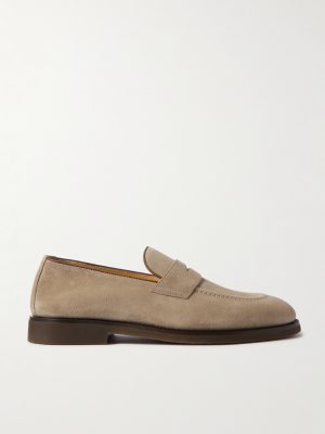 Leather-Trimmed Suede Penny Loafers Leather-Trimmed Suede Penny Loafers