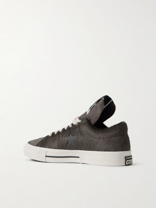 + Converse One Star Leather-Trimmed Calf Hair Sneakers - BK + Converse One Star Leather-Trimmed Calf Hair Sneakers - BK