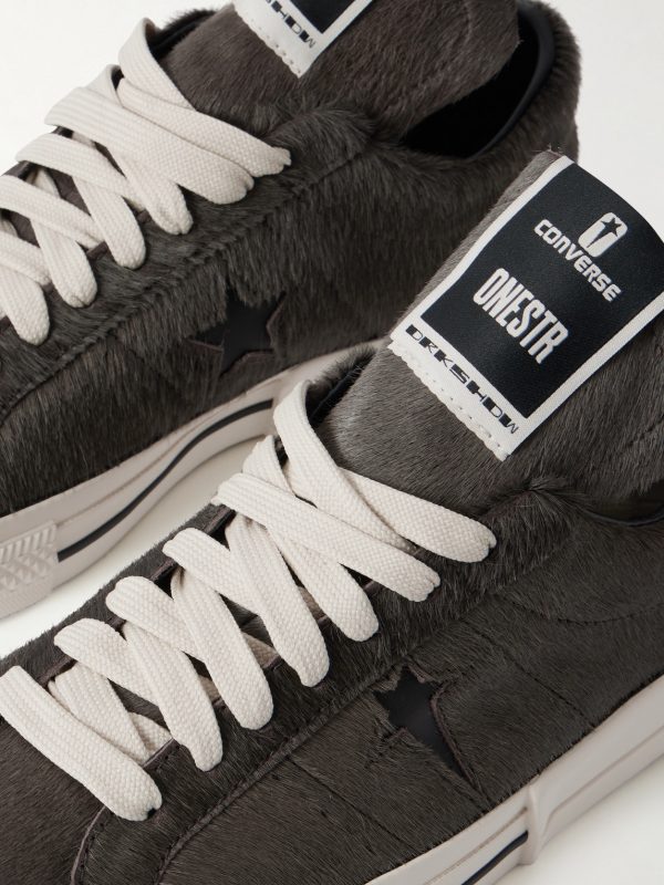 + Converse One Star Leather-Trimmed Calf Hair Sneakers - CU + Converse One Star Leather-Trimmed Calf Hair Sneakers - CU
