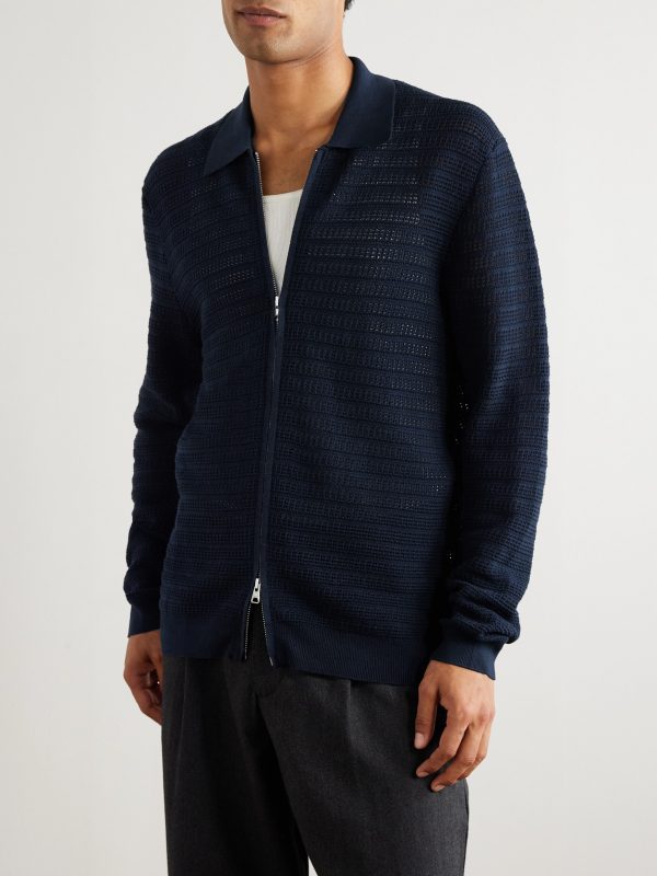 Gustav Open-Knit Organic Cotton Zip-Up Cardigan - FR Gustav Open-Knit Organic Cotton Zip-Up Cardigan - FR