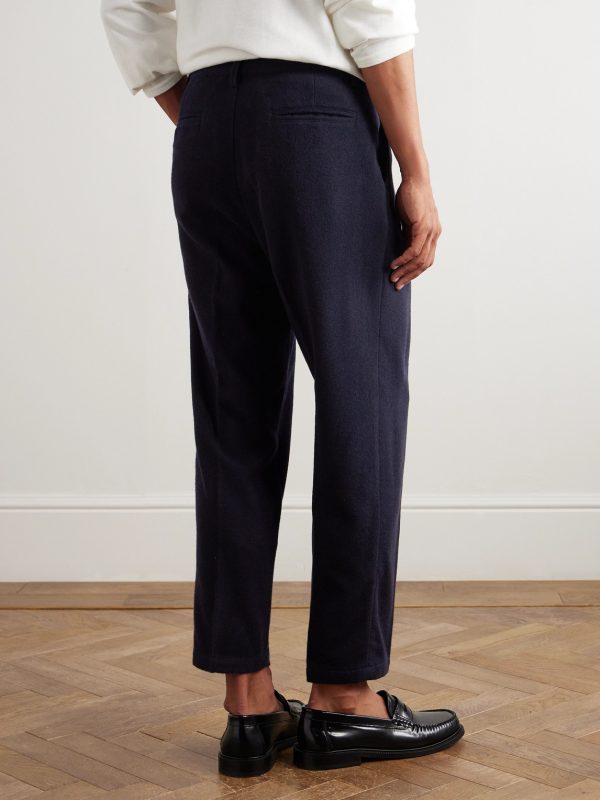 Tapered Pleated Virgin Wool and Cotton-Blend Trousers - BK Tapered Pleated Virgin Wool and Cotton-Blend Trousers - BK