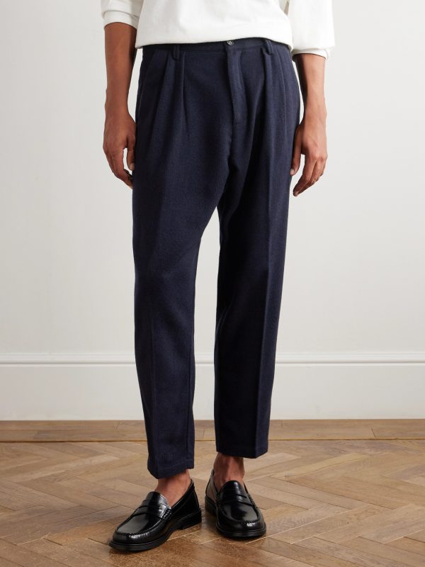 Tapered Pleated Virgin Wool and Cotton-Blend Trousers - FR Tapered Pleated Virgin Wool and Cotton-Blend Trousers - FR