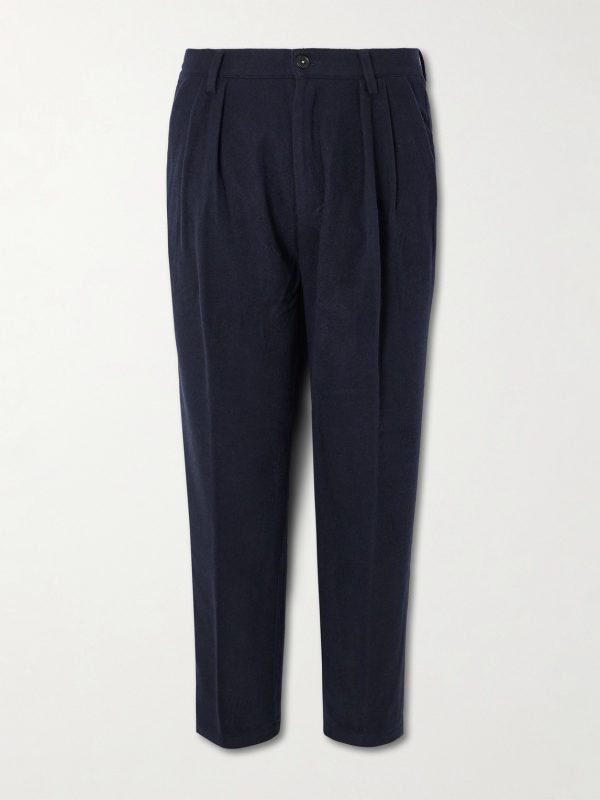 Tapered Pleated Virgin Wool and Cotton-Blend Trousers Tapered Pleated Virgin Wool and Cotton-Blend Trousers