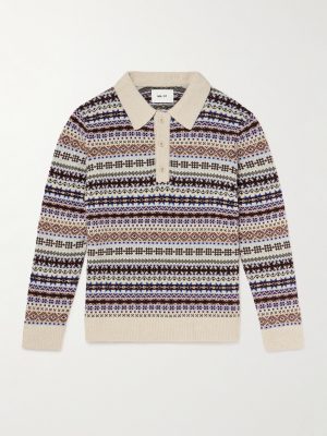 Robbie Fair Isle Wool-Blend Polo Sweater Robbie Fair Isle Wool-Blend Polo Sweater