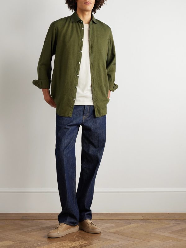 Canary Herringbone Cotton-Blend Flannel Shirt - OU Canary Herringbone Cotton-Blend Flannel Shirt - OU