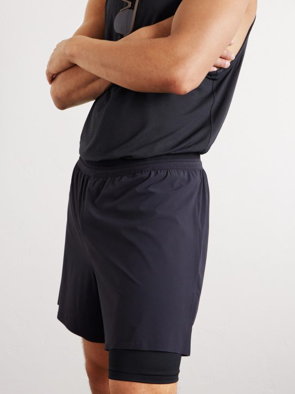 Performance Straight-Leg Layered 5" Stretch Recycled-Shell Running Shorts - CU