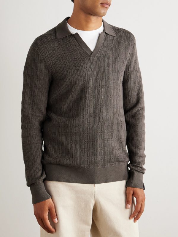 Textured-Knit Cotton Polo Shirt - FR Textured-Knit Cotton Polo Shirt - FR