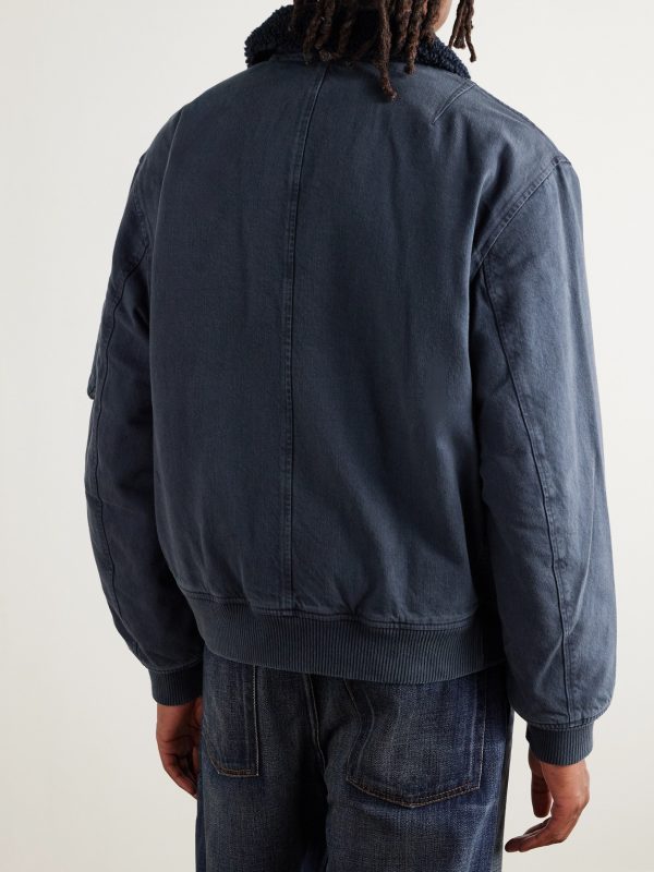 Fleece-Trimmed Denim Bomber Jacket - BK Fleece-Trimmed Denim Bomber Jacket - BK