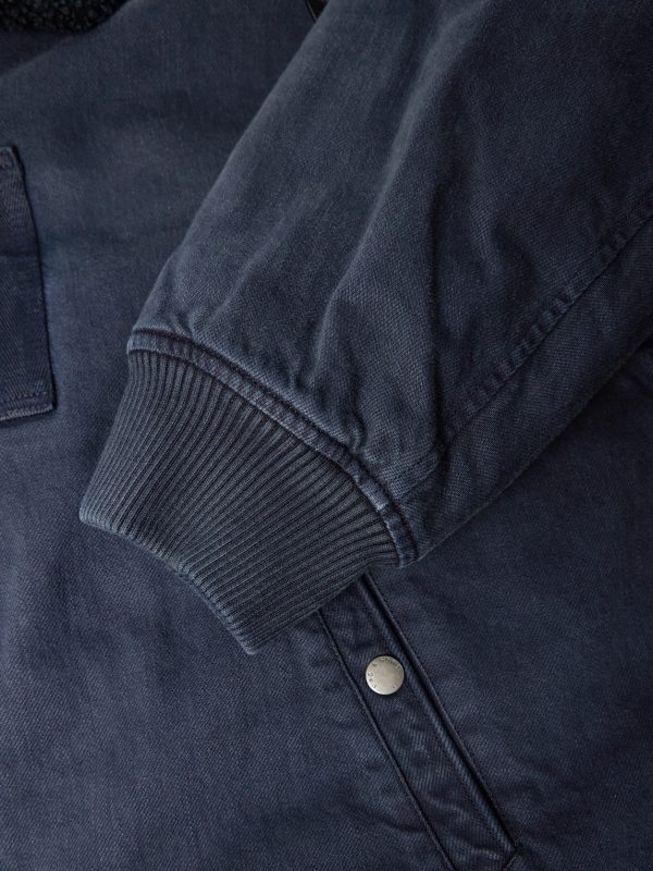 Fleece-Trimmed Denim Bomber Jacket - E1 Fleece-Trimmed Denim Bomber Jacket - E1