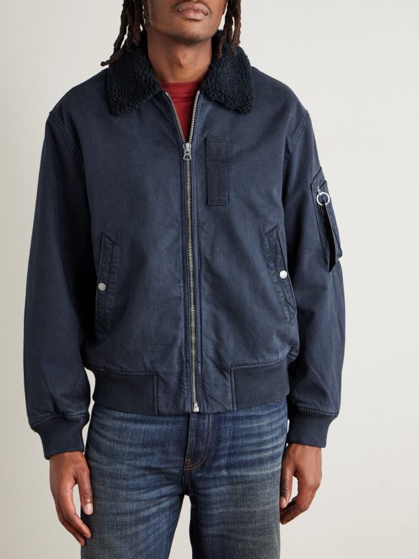 Fleece-Trimmed Denim Bomber Jacket - FR Fleece-Trimmed Denim Bomber Jacket - FR