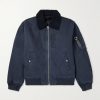 Fleece-Trimmed Denim Bomber Jacket Fleece-Trimmed Denim Bomber Jacket