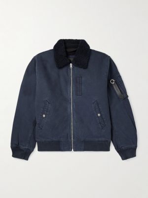 Fleece-Trimmed Denim Bomber Jacket Fleece-Trimmed Denim Bomber Jacket