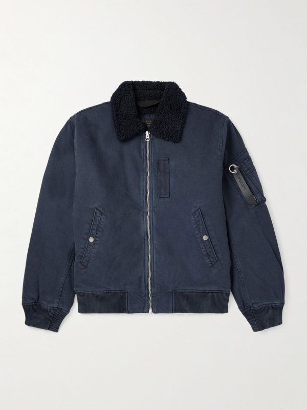 Fleece-Trimmed Denim Bomber Jacket Fleece-Trimmed Denim Bomber Jacket
