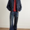 Fleece-Trimmed Denim Bomber Jacket - OU Fleece-Trimmed Denim Bomber Jacket - OU