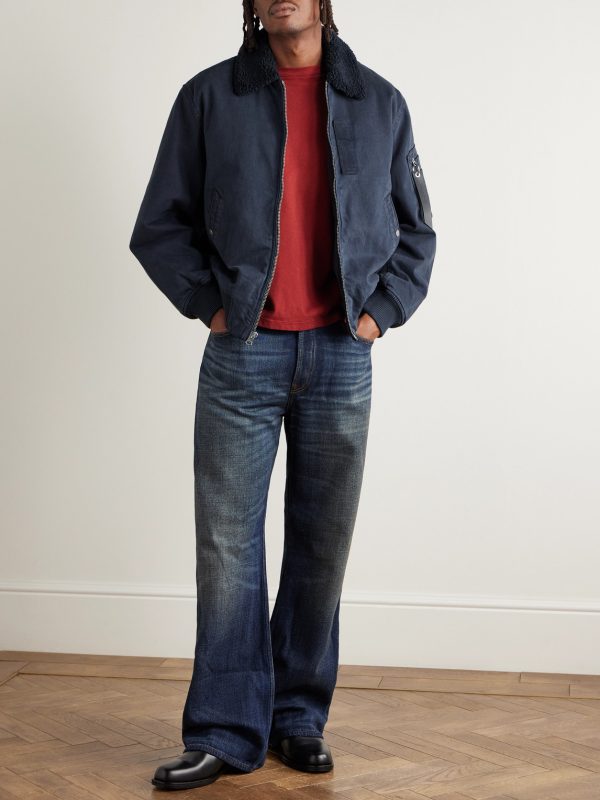 Fleece-Trimmed Denim Bomber Jacket - OU Fleece-Trimmed Denim Bomber Jacket - OU
