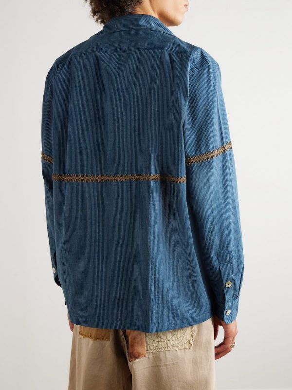 Rabari Embroidered Pinstriped Cotton Shirt - BK Rabari Embroidered Pinstriped Cotton Shirt - BK