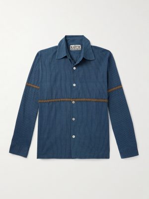 Rabari Embroidered Pinstriped Cotton Shirt