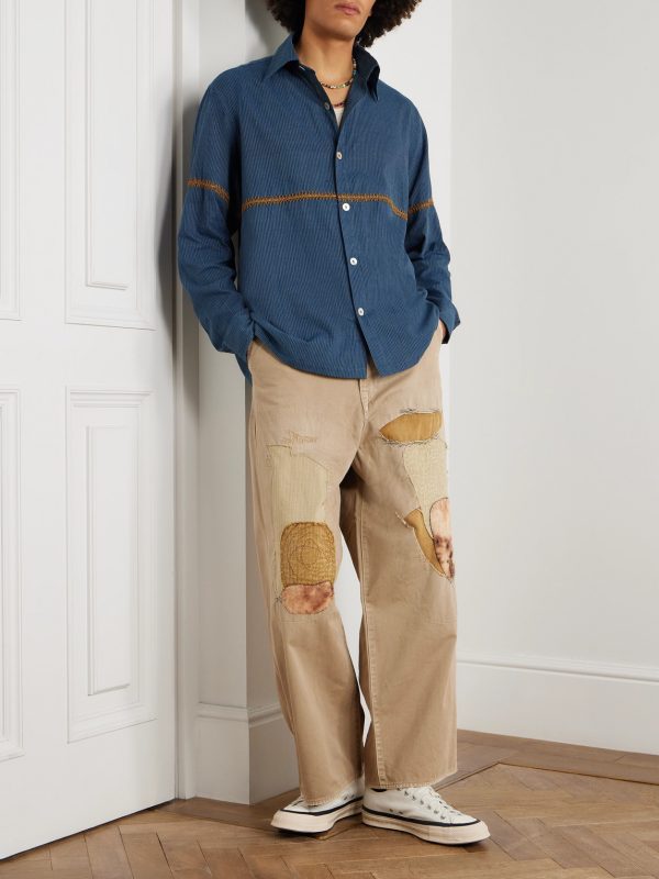 Rabari Embroidered Pinstriped Cotton Shirt - OU Rabari Embroidered Pinstriped Cotton Shirt - OU