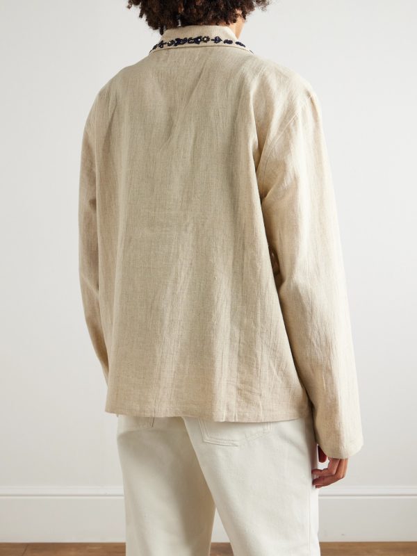 Camp-Collar Embellished Embroidered Cotton Shirt - BK Camp-Collar Embellished Embroidered Cotton Shirt - BK