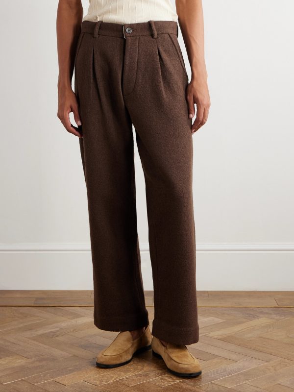 Straight-Leg Pleated Brushed-Wool Trousers - FR Straight-Leg Pleated Brushed-Wool Trousers - FR