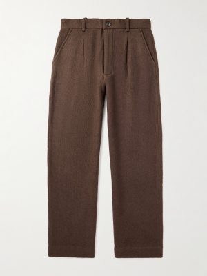 Straight-Leg Pleated Brushed-Wool Trousers